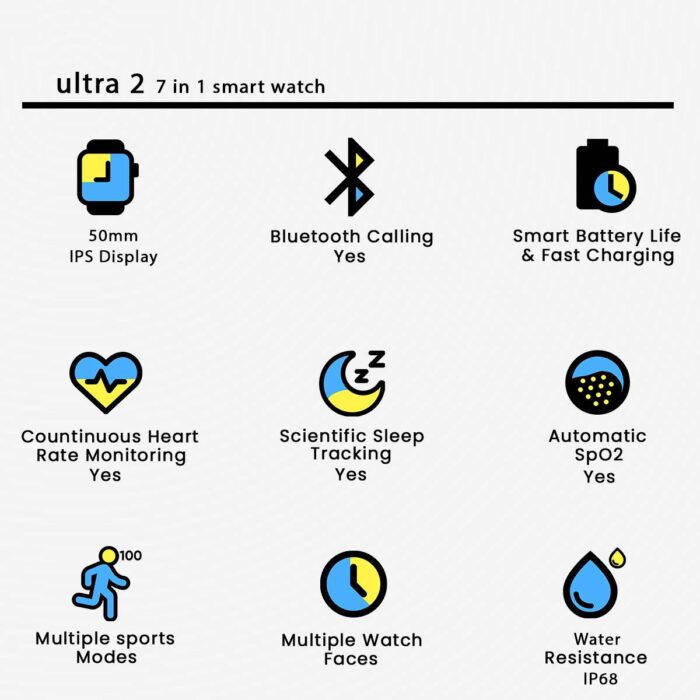 7+1 Ultra 2 - 50mm IPS Display Smart Watch (Random color) - Image 3